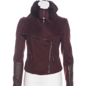 BCBG Max Azria Fur-lined burgundy jacket